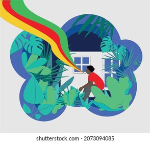 Papel vectorial de humos de rasta y plantas