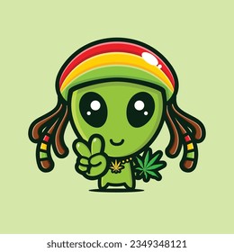 rasta style alien holding marijuana in peaceful pose