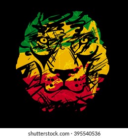  Rasta Theme With Lion Head On Black Background. Vector Illustration.