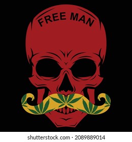 Rastafari skull illustration with cannabis