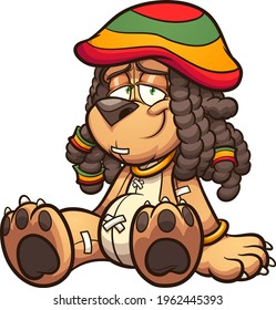 Rastafarian cartoon bear sitting down relaxing. Vector clip art illustration with simple gradients. All on a single layer. 