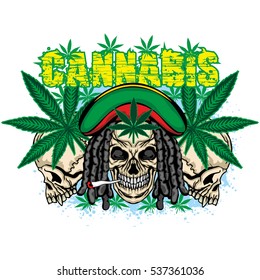 rastafarian coat of arms with skull and cannabis leaf, grunge.vintage design t-shirts