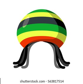 Rastafarian Hat And Dreadlocks Isolated. Jamaica Cap And Hair