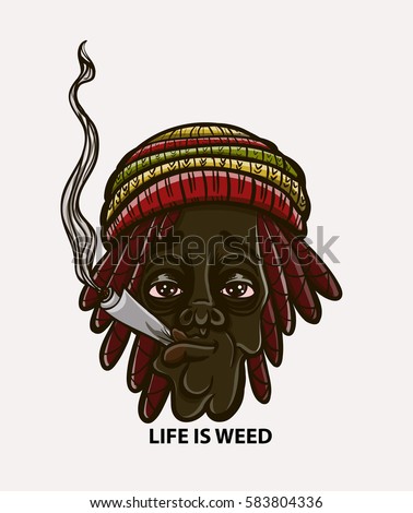 Rastafarian in a hat with dreadlocks and  jamb,life is Weed