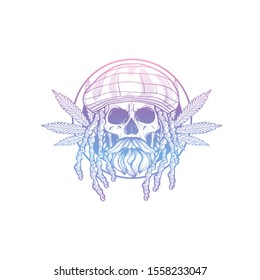 Rastafarian isolated vector skull with dreadlocks.