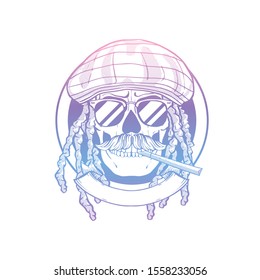 Rastafarian isolated vector skull with dreadlocks.