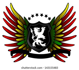 Rastafarian lion shield with wings