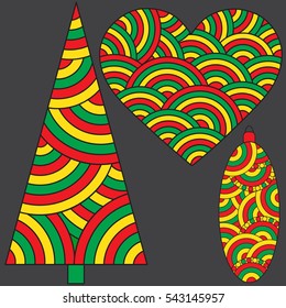 Rastafarian Reggae shaped Heart, christmas tree and ball