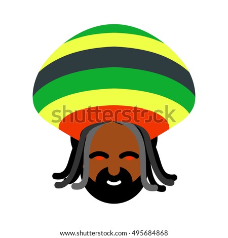 Rastaman avatar. Rasta cap and dreadlocks. Sign rastafarianin. Jamaican reggae. Red eyes from cannabis
