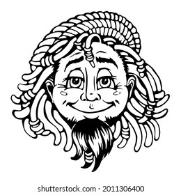 Rastaman con retrato Dreadlocks. Ilustración de contorno de vectores aislados.
