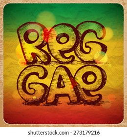 Rastaman Poster with Unique Hand Drawn "Reggae" Inscription. Vector Background.