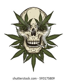 Rastaman skull with cannabis leafs 