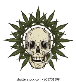 Rastaman skull with cannabis leafs