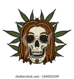 Rastaman Skull. Vector illustration isolated on white background. 