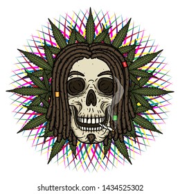 Rastaman Skull. Vector illustration isolated on white background. 