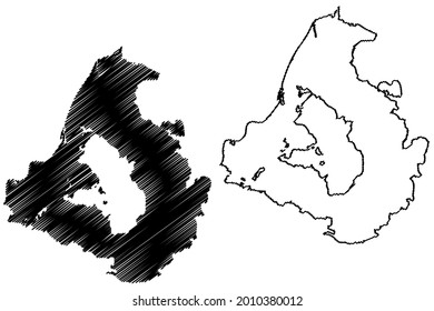 Rastatt district (Federal Republic of Germany, rural district, Baden-Wurttemberg State) map vector illustration, scribble sketch Rastatt map