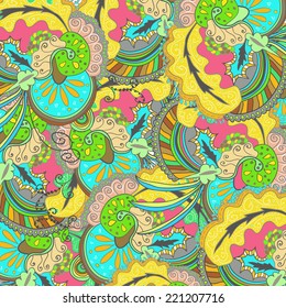 Raster abstract colored pattern with floral ornament