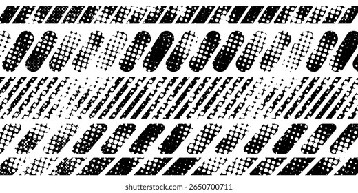 Raster abstract geometric seamless pattern with vertical fading lines, tracks, halftone stripes. Extreme sport style illustration, urban art.