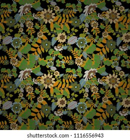 Raster background illustration. Oriental seamless pattern - korean, japanese or chinese traditional ornament in yellow, brown and beige colors.