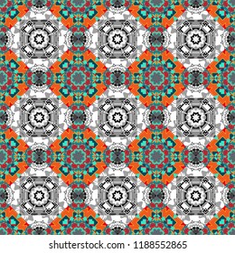 Raster colorful seamless print design in brown, orange and green colors.