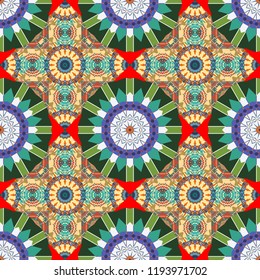 Raster colorful symmetrical seamless pattern for textile, tiles and design in black, beige and gray tones.