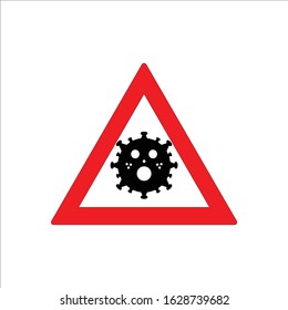 Raster CORONA Virus Warning Flat Icon. Raster Pictograph Style Is A Flat Symbol CORONA Virus Warning Icon On A White Background