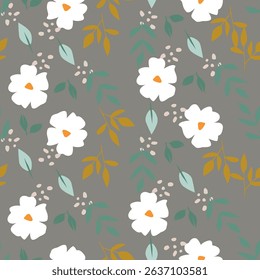 Raster floral seamless pattern. Elegant tropical background with hibiscus flowers, leaves, jungle plants, hand drawn elements. Abstract exotic botanical ornament. Repeat design for wallpapers, textile