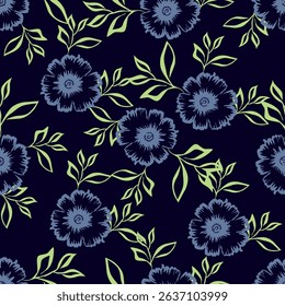 Raster floral seamless pattern. Elegant tropical background with hibiscus flowers, leaves, jungle plants, hand drawn elements. Abstract exotic botanical ornament. Repeat design for wallpapers, textile