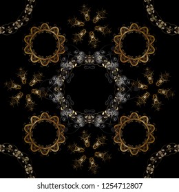 Raster golden pattern. Ornamenta textured curls. Oriental style arabesques golden pattern on a gray, neutral and beige colors with golden elements.