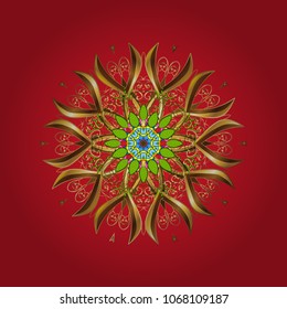 Raster gradient premium logotype. Flower on red, orange and green. Business identity concept for bio, eco company, yoga or spa salon. Mandala logo.