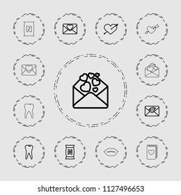 Raster icon. collection of 13 raster outline icons such as heart with arrow, tooth, bag with ground. editable raster icons for web and mobile.