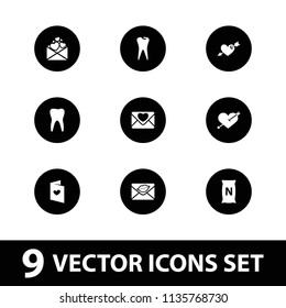 Raster icon. collection of 9 raster filled icons such as heart with arrow, bag with ground, tooth. editable raster icons for web and mobile.