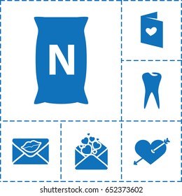 Raster icon. set of 6 raster filled icons such as heart with arrow, bag with ground, tooth