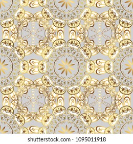 Raster illustration. Cakes seamless pattern collection. On yellow, purple, white, black and neutral. Of different types of beautiful modern cakes, such as chocolate cake.