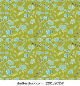 Raster illustration. Cartoon Desert with Silhouettes Cactus and Mountain Travel Africa Landscape Flat Style Design on blue, neutral and pink colors.