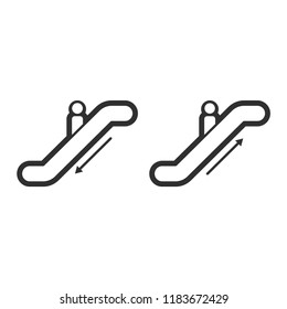 Raster illustration escalator icon set up and down information sign, symbols.