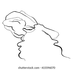 Raster illustration. Hand-painted creative graphic silhouette of a woman