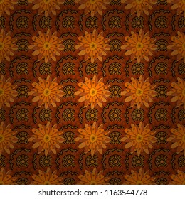 Raster illustration. Maximal element tiles geometric seamless pattern in blue, gray and brown colors. Seamless background.
