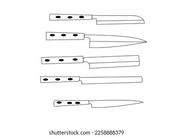 Raster illustration meat cutting knives set. Set of butcher meat knives for butcher shop and design butcher themes.Set of kitchen knives, vector illustration