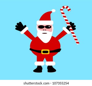 raster illustration of santa holding candy cane