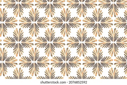 Raster leaf illustration. Seamless pattern with floral motif. Seamless golden floral pattern with leaves, Vector abstract retro flower pattern background