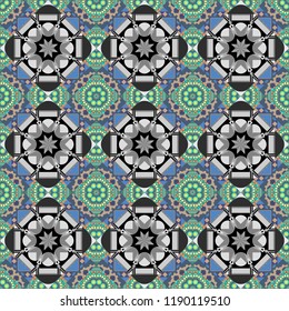Raster modern geometrical abstract background in gray, green and red colors. Texture, new background. Geometric stylized multicolored seamless pattern.