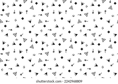 Raster monochrome seamless pattern with small scattered tiny shapes. Simple minimal background. Black and white geometric wallpaper. Light repeat design for decor, print. Vector illustration