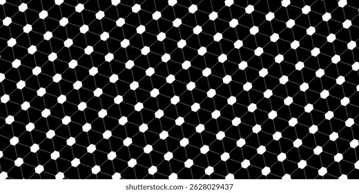 Raster monochrome seamless pattern, white hexagons on black background. Abstract geometric endless texture