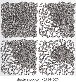 Raster pattern, four stages of fulfillment process. 