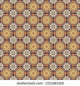 Raster repeated oriental motif for fabric or paper design. Seamless ethnic patterns for border in red, beige and gray colors.