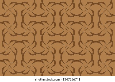 Raster seamless geometric pattern. Geometrical texture with hexagonal grid, diamond shapes, triangles, mesh, lattice. Modern design for decor,  brown pattern, brown image,                             