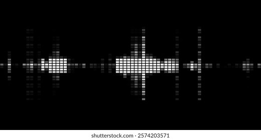 Raster seamless pattern. Dynamic visual effect, modern simple background with black  white dots. Monochrome illustration of sound waves.