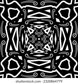 raster seamless white and black floral pattern background