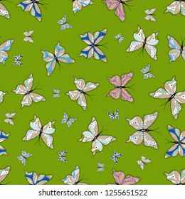 Raster sketch. Seamless Cute fabric pattern. It can be used on mug prints, baby apparels, wallpaper, wrapping boxes etc. - stock. Pattern black, blue and white on colors. Abstract doodles pattern.
